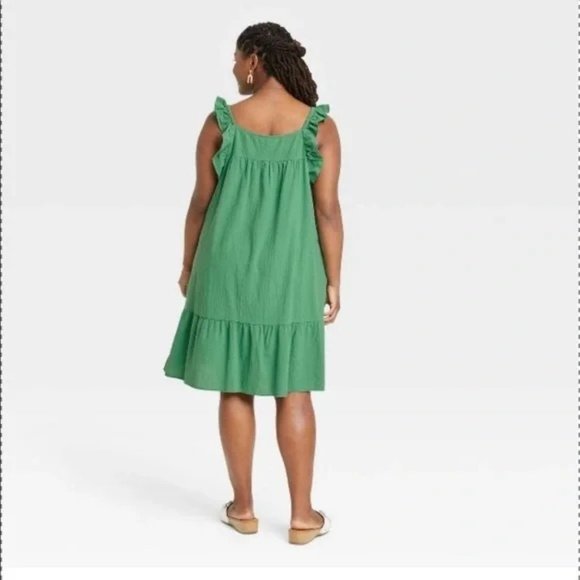 Universal Thread Women's Dress 2X Green Flutter Sleeveless Mini Ruffle Plus New - Picture 8 of 12